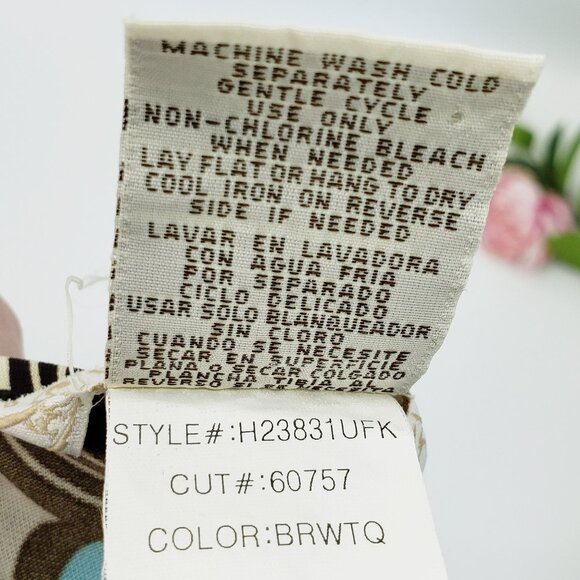 Vintage Y2K Speechless Babydoll Top Size L Brown Turquoise Retro Print Tie Waist - Picture 6 of 7